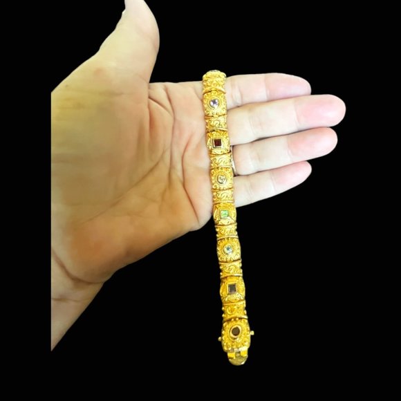 ** CLEARANCE Semiprecious stones in 18KGP Bracelet Vintage Gorgeous - Picture 3 of 7